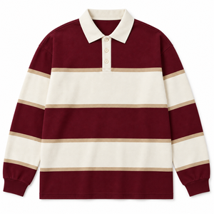 <b>Men's</b> Oversized Boxy Fit Contrast <b>Stripe</b> <b>Long</b> <b>Sleeve</b> Cotton <b>Shirt</b> Heavyweight Knit Color Blocked Casual Streetwear Summer Quick - Product Image 4