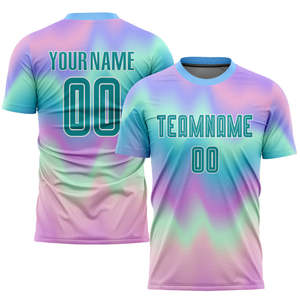 Camiseta de Fútbol Sublimada Personalizada, Manga Corta, Cuello Redondo, Unisex, Nombre del Equipo, Número, Azul, Verde, Blanco - Product Image 6