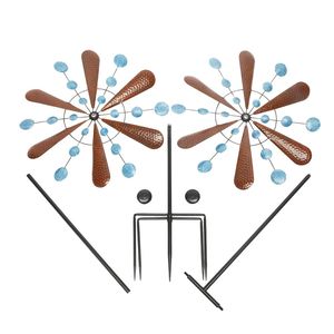 Mulino a vento in ferro battuto con foglie di rame e punti blu, ornamento da giardino per esterni YJ - Product Image 4