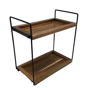 Mid-Century Modern 3-Tier Wood Bar Cart Rolling Nightstand End <b>Table</b> Mobile Coffee Trolley Record Player Stand Kitchen Utility - Product Image 5