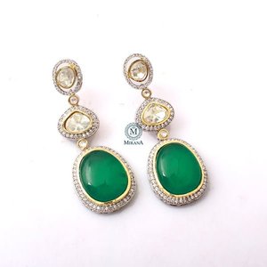 Medhavi Emerald Green Moissanite Fashion Drop Earrings - Product Image 2