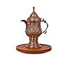 Théière en cuivre antique avec motif floral gravé sur base en bois - Product Image 6