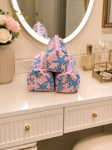 Pink Sea Turtle Starfish Print Cosmetic Bag With Zipper Portable <b>Makeup</b> <b>Case</b> Cotton Fabric Small Size Lovely Style - Product Image 4