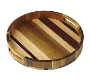 Bandeja rectangular de madera de alta calidad para servir alimentos, desayuno, postres, bandeja de madera de acacia con asa. - Product Image 1