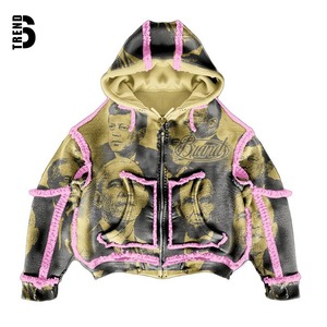 Sudadera con capucha y cremallera para hombre, personalizada OEM, con costuras blancas, 100% algodón, ecológica, transpirable, estilo urbano, talla grande - Product Image 1