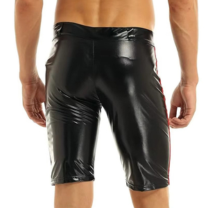 Shorts pour homme en PU noir, taille haute, avec fermetures éclair rouges, style gothique, short en spandex et polyester - Product Image 6