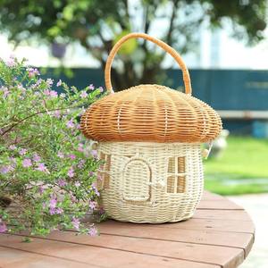 Mushroom shaped rattan children hand <b>bag</b> kid toy handbag <b>basket</b> lovely natural wicker <b>bags</b> for babies - Product Image 4