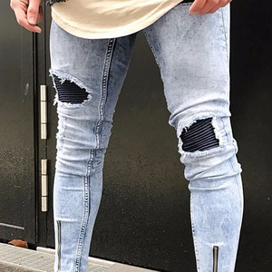 Men's Straight Casual <b>Denim</b> Pants 100% Breathable Eco-Friendly Lightweight <b>Material</b> Solid Color Pattern Elastic Waist Closure - Product Image 4