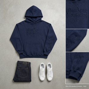 <b>Men's</b> <b>Navy</b> Blue Embroidered Hoodie Premium Cotton <b>Fleece</b> Pullover Streetwear Sweatshirt Custom Logo Wholesale Fashion - Product Image 3