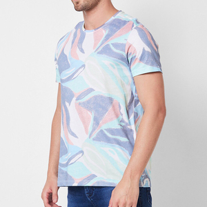 Camiseta de algodón casual para hombre, corte regular, color gris jaspeado, cuello en V, manga corta, con protección UV y antipilling. - Product Image 1