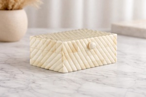 Boîte à bijoux rectangulaire en os naturel avec couvercle, boîte décorative en os incrusté, boîte de rangement en bois faite à la main pour cadeau - Product Image 2