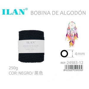 Bobina di cordoncino di cotone Ilan 4mm nero 250g per realizzare acchiappasogni - Product Image 3