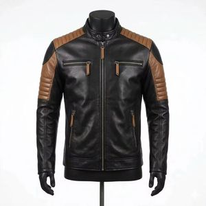 Chaquetas de Cuero para Hombre, Chaquetas de Cuero Genuino Transpirables, Chaqueta de Cuero OEM para Hombre en Diferentes Estilos y Diseños - Product Image 1