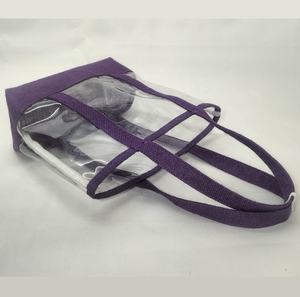 Bolsa de PVC con Asa y Base de Yute, Bolsa de Yute Promocional Transparente para Cosméticos, para Regalos y Compras - Product Image 1