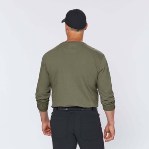 Men's Olive Green Long Sleeve T-<b>Shirt</b> Regular Fit O-Neck Casual Solid Color Knitted Cotton Breathable - Product Image 2