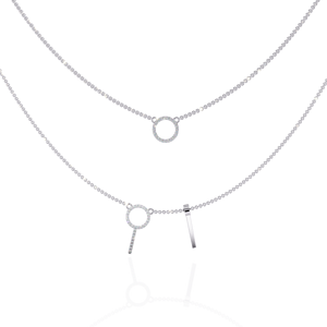 Collar de Diamantes Sintéticos Redondos con Estilo Lariat y Barra Circular, Platino PT950 - Product Image 2
