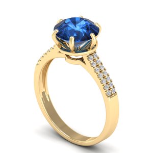 REYES Handmade 14K Solid Gold Round Brilliant Cut 2.75Ct Blue <b>Sapphire</b> Gemstone <b>Ring</b> Minimalist VVS Clarity Moissanite Jewelry - Product Image 2