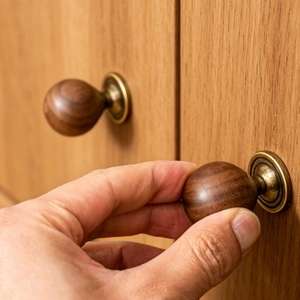 Bouton de meuble rond en bois de noyer, style vintage, poignée de tiroir ronde, bouton de porte en bois fait main, élégant, classique, marron, poignée de meuble - Product Image 2