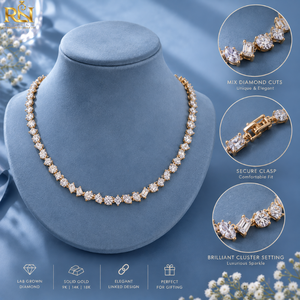 Collar de tenis con diamantes cultivados en laboratorio de corte brillante en racimo |   Collar Elegante de Oro Sólido de 9K, 14K y 18K, Joyería Fina de Lujo, Regalo - Product Image 5