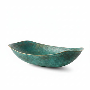 Hammered Copper Boat Sink Teal Verdigris Vessel Basin Oval <b>Vanity</b> Washbasin Handmade <b>Rustic</b> Luxury Copper <b>Bathroom</b> Sink - Product Image 1