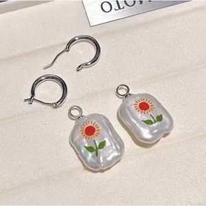 Boucles d'oreilles en perles d'eau douce de style rétro, baroque, inspirées de la peinture à l'huile, tournesol, bijoux de célébrités, pendentifs et boucles d'oreilles - Product Image 1