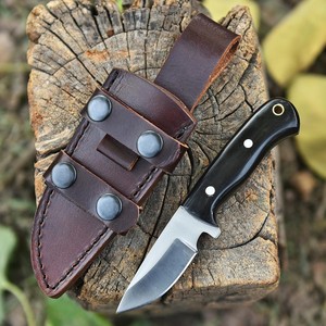 Drop Point Camping <b>Knife</b> High Carbon Steel Blade Bull Horn <b>Handle</b> Leather Sheath Outdoor Survival Tactical Fixed Blade EDC <b>Knife</b> - Product Image 1