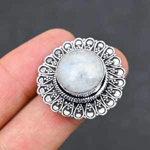 Anillo de Plata de Ley 925 con Piedra de Luna Arcoíris Creada en Laboratorio, Hermoso Anillo de Pera con Turquesa Hecho a Mano, Joyería de Boda de Gema - Product Image 1