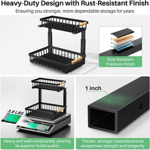 Organisateur de cuisine à 2 niveaux en métal avec tiroirs coulissants, rangement sous évier avec fonction de tirage, organisateur d'évier - Product Image 5