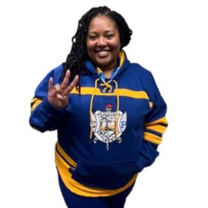 เสื้อฮู้ดฮอกกี้ Sigma Gamma Rho SGRho สีน้ำเงินทอง เสื้อผ้ากรีกพรีเมียม เสื้อสเวตเชิ้ตสำหรับชมรมนักศึกษาแบบยูนิเซ็กซ์ - Product Image 3