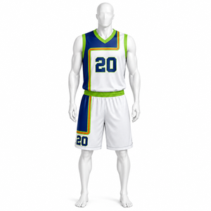 Ensemble de maillots de basket-ball sublimés personnalisés pour hommes, col en V, sans manches, en mesh, vert et noir rayé, 100% polyester, coupe athlétique - Product Image 2