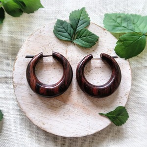 <b>Wooden</b> Hoop Earrings Dark Brown Circular Shape Handcrafted Natural Wood Jewelry <b>Set</b> - Product Image 4