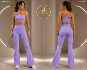 Women One Shoulder Yoga Set <b>Flare</b> <b>Leggings</b> Seamless Fitness Activewear Gym Wear Set - Product Image 3