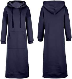 Sudadera informal de manga larga con capucha y abertura para mujer, vestido maxi con bolsillo canguro - Product Image 1