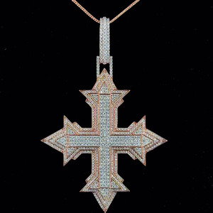 Hip Hop Cross Pendant Necklace Rhodium Plated Men's Link <b>Chain</b> Party Jewelry 925 Sterling Silver VVS Moissanite Bling <b>Iced</b> <b>Out</b> - Product Image 1