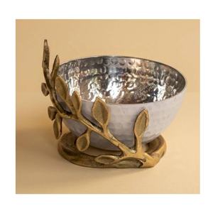 Tazón Moderno de Aluminio Pulido Blanco y Dorado con Base en Forma de Hoja, Tazón para Servir Ensaladas, para el Hogar, Hotel, Mesa de Comedor, Decoración de Cocina - Product Image 1