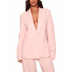 Blazer rose pour femme, longueur standard, en polyester, style professionnel pour le bureau, manches trois quarts, bouton unique, OEM - Product Image 1