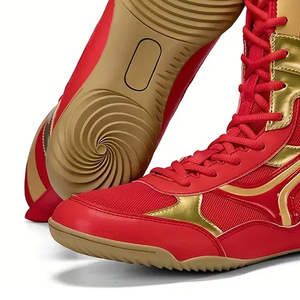 Red Gold High Top Boxing <b>Shoes</b> Lace-Up Breathable Leather Adults Martial Arts Training Kickboxing Gear - Product Image 5