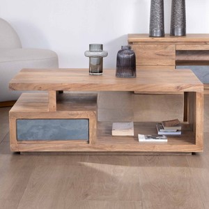 Table basse rectangulaire Vandana Golden Balance 120x70cm en acacia massif Paguera - Product Image 1