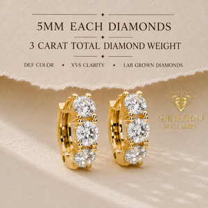Small Hoop <b>Earrings</b> Sterling Silver 3.00 Ct Brilliant Cut Lab Diamond Huggie Trilogy Gold Plated DEF-VVS <b>Fine</b> Jewelry - Product Image 2