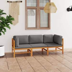 Canapé de jardin 3 places en teck gris 100% polyester, mobilier de jardin haut de gamme - Product Image 1