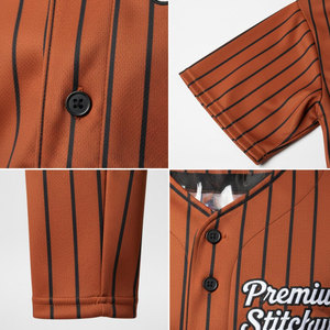 Ensemble uniforme de baseball et softball unisexe personnalisé avec nom d'équipe, maillot à manches courtes à rayures sublimées imprimées numériquement, pantalon à boutons sur le devant - Product Image 6