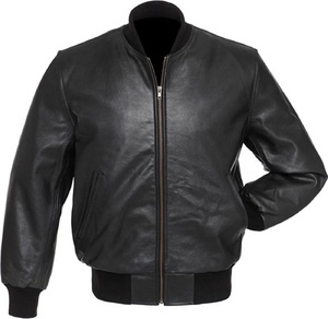 Veste en cuir de baseball personnalisée, noire, en cuir véritable, fermeture éclair, style universitaire, veste bomber, style collège, veste en cuir de baseball - Product Image 1