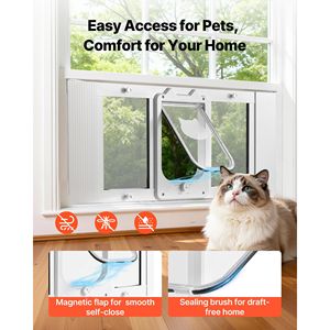 Puerta para Gatos con Marco de Aluminio Ajustable, Vidrio de Alta Transparencia, 4 Modos de Bloqueo Seguro, Compatible con Ventanas de 31 a 36 Pulgadas de Ancho - Product Image 4