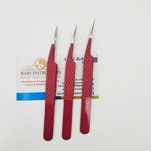 Pince à épiler pour extensions de cils à pointe en fibre, pointe d'isolation pointue, couleur rouge - Product Image 2