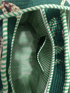 Green Tropical Print <b>Canvas</b> Tote Bag With Striped Handles Bohemian Style Open Closure Summer <b>Beach</b> Bag - Product Image 4