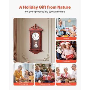 Horloge de grand-père classique vintage de 23,2 pouces avec mouvement à quartz, en bois de pin MDF, horloge murale avec design silencieux, horloge à pendule vintage - Product Image 6