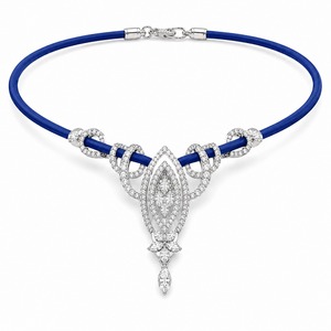 Luxury Chrome Finish Cord Diamond Choker Necklace for Women, Marquise Cut White Diamond Pendant, Custom Color Rope Necklace - Product Image 6