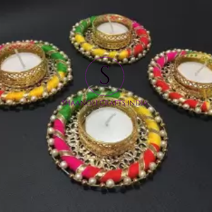 Multicolor Steel <b>Tea</b> <b>Light</b> Holder (Round 4 Inch) Eco-Friendly Handmade Embossing Printing Traditional Indian Wedding Easter - Product Image 6