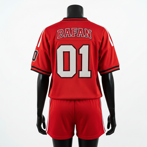 Ensemble short et maillot de football pour femmes, 160 GSM, maille polyester respirante, panneau rayé rouge et blanc, logo personnalisé par sublimation, ensembles pour femmes - Product Image 6