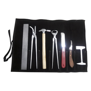 Professional Farrier <b>Tool</b> Kit With Stainless Steel And Wood Handles In Black <b>Roll</b> Case - Product Image 1